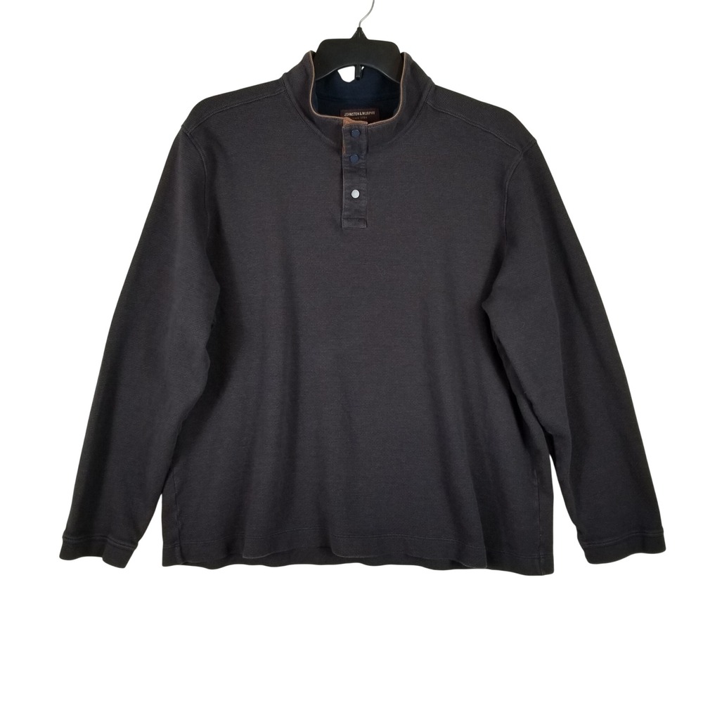 Johnston‎ & Murphy Mens XXL Black Cotton Pique Mock Neck Snap Pullover Sweater
